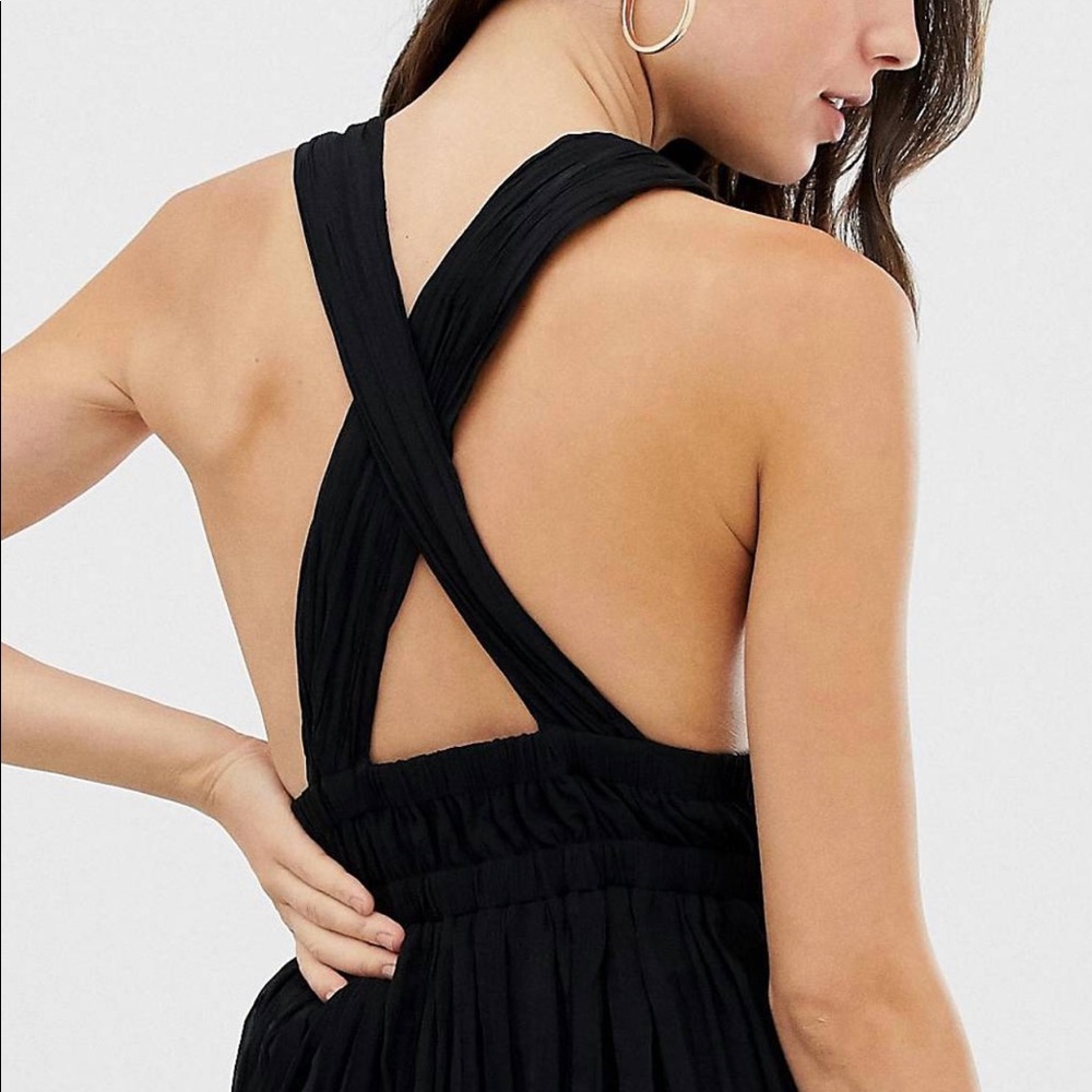 ASOS Pleated Plunge Top with Cross Back